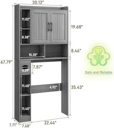 Vabches Farmhouse Over The Toilet Storage Cabinet with Barn Door, Wash Grey - Image 2