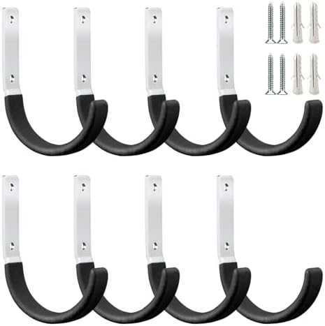 GeeWatom Heavy Duty Steel Garage Hooks,Garage Storage Utility Hooks,Heavy Duty Garage Garden Tool Organizer,Steel Wall Mount Hooks, Garden Hose Hanger, Small U Hooks (Black 8 Pack) by GeeWatom