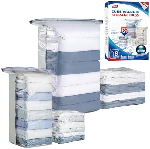 TAILI 8 Pack Vacuum Storage Bags, Cube Combo(3 Jumbo+5 Medium), Cream by TAILI