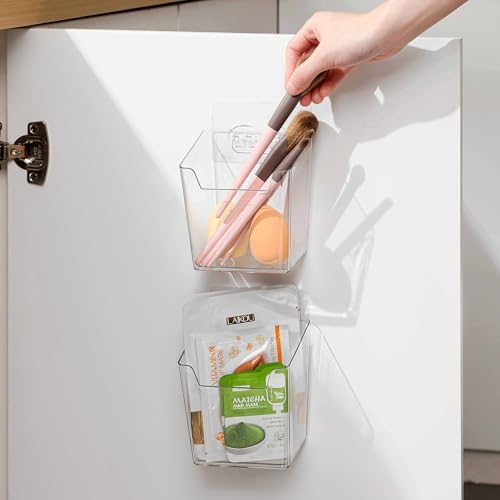 8-Pack Adhesive Cabinet Door Organizer Bathroom, Hanging Storage Bins, Stick on Wall Storage Container, Floating Bins Wall Mounted Organizer Under Sink Caddy for Kitchen Pantry Storage, Office, Dorm - Image 4