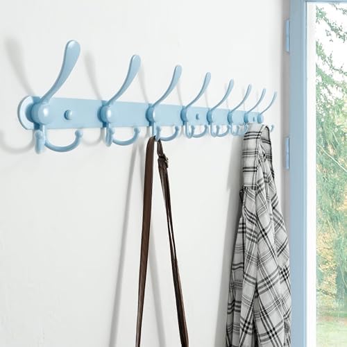 Dseap Coat Rack Wall Mount - 29.5” Long 8-Tri-Hooks Heavy Duty Coat Hanger Rail Wall Hooks for Hanging Coats Hats Clothing Clothes Purse Mudroom Entryway, Blue - Image 3