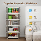 Collapsible Storage Bins with Lids and Front Doors, Heavy-Duty Stackable Plastic Organizers, Folding Utility Storage Boxes for Garage, Office, Pantry and Home (5, White, 9 Gal/Rack) - Image 4