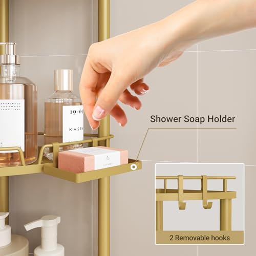 ELYKEN Corner Shower Caddy Standing, 3 Tier Metal Shower Organizer, Gold - Image 4