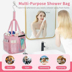 Mesh Shower Caddy Portable for College Dorm Room Essentials, Hanging Shower Caddy with Waterproof Phone Pouch, Large Capacity Shower Bag Basket Tote for Bathroom, Gym, Camping, Swimming, Beach, Pink - Image 5