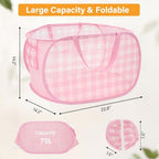 Sturdy Collapsible Laundry Baskets - Pop Up Laundry Hampers with Handy Pocket, Foldable Clothes Hamper with Reinforced Carry Handles for Bathroom, Kids Room, Dorm or Travel - Check Print, Pink - Image 3