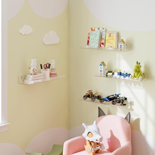 Dooiclear 6 Pack Floating Shelves for Wall, 15" Clear Floating Wall Shelf - Image 5