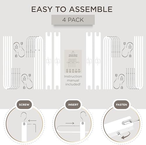 MORALVE Pants Hangers Space Saving - 4 Pack European Beechwood Scarf and Jean Hangers - Closet Organizer and Space Saver Pant Rack, Leggings Hanger, and Scarf Holder with 360° Swivel Hook - Image 7