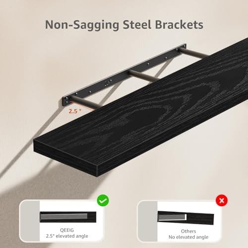 QEEIG Floating Shelves for Wall 47.2" Extra Long - Wall Mounted Shelf Bathroom Kitchen Living Room Bedroom Farmhouse Home Decor Display Bookshelf Large 47.2 x 9.3 inch Set of 2, Black (008-120B) - Image 4