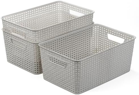 BINO | Plastic Storage Baskets, 13.5 Liter - 3 Pack, Natural Grey | THE WOVEN COLLECTION | Storage Basket for Shelves | Woven Storage Baskets for Organizing Bins Pantry Shelf Organizer | Container Bin - Image 4