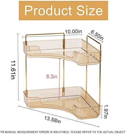 INVSSENE Corner Bathroom Countertop Organizer, Vanity Organizer Trays for Counter, Makeup Organizers, Perfume Tray, Skincare Shelf Storage Gifts for Women Girl Student (Yellow, 2 Tiers) - Image 2