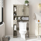 Vabches Farmhouse Over The Toilet Storage Cabinet with Barn Door, Gray Oak by Vabches