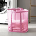 Mesh Bag with Handles, Collapsible Laundry Basket, Foldable Laundry Bag, Breathable Folding Beach Bag,Space-saving Travel Tote Bags (1, Pink) by HGZBS
