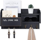Lwenki Mail and Key Holder – Wall Mount Key Hanger with Shelf and 7 Metal Hooks – Decorative Natural Paulownia Wood Entryway Organizer with Mounting Hardware (16.5”W x 8.7”H x 3.5”D) (Black) - Image 7