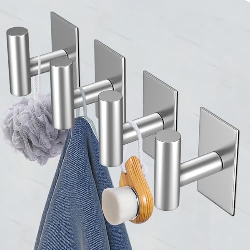 VAEHOLD Wall Towel Hooks, Heavy Duty Sticky Holder Waterproof Towel Hooks for Hanging Coat, Clothes, Closet Hook Wall Mount for Kitchen (Silver, 8 Pack) - Image 5