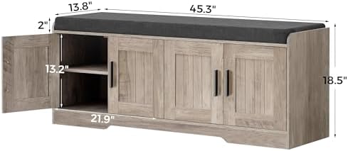 Homleke Shoe Storage Bench, 4 Doors & Thickened Padded Seat Cushion - Image 2