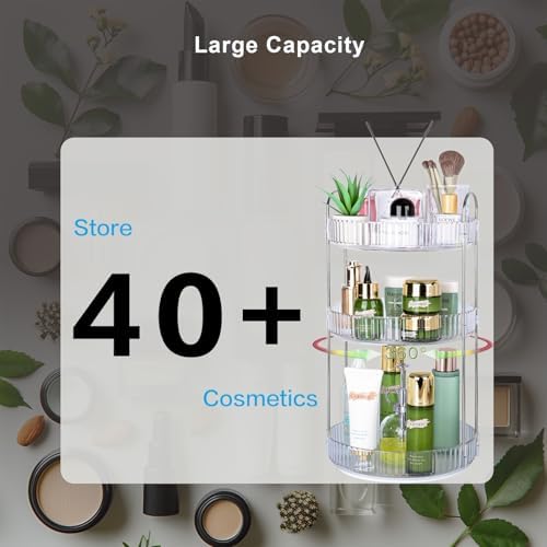 360 Rotating Makeup Organizer, 3 Tier Large Capacity Lazy Susan Bathroom Counter Organizer, Skincare Organizers, Spinning Perfume Organizer & Vanity Organizer Countertop (Silver Clear, 3 Tier) - Image 5