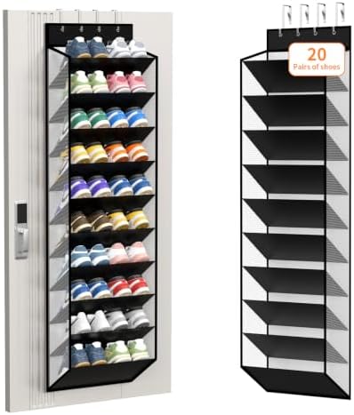 KEEPJOY 10-Tier Over Door Mesh Shoe Organizer with Large Deep Pockets, Hanging Door Shoe Storage Rack That Holds 20–30 Pairs of Sneakers, Boots and Other Footwear (Piano White) by KEEPJOY