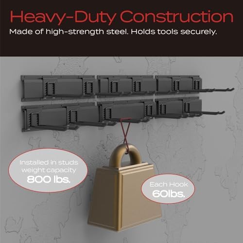 VAULTON 96" Garage Wall Organizer, Steel Tool Rack, 6 Rails 12 Double Hooks - Image 6