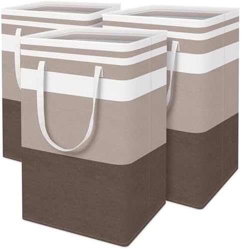 BlissTotes 3-Pack Laundry Basket, Collapsible Laundry Hamper, Khaki, 75L by BlissTotes