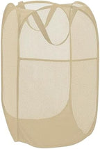 BATTOO Deluxe Strong Mesh Pop up Laundry Hamper Basket with Side Pocket for Laundry Room, Bathroom, Kids Room, College Dorm or Travel Beige by BATTOO