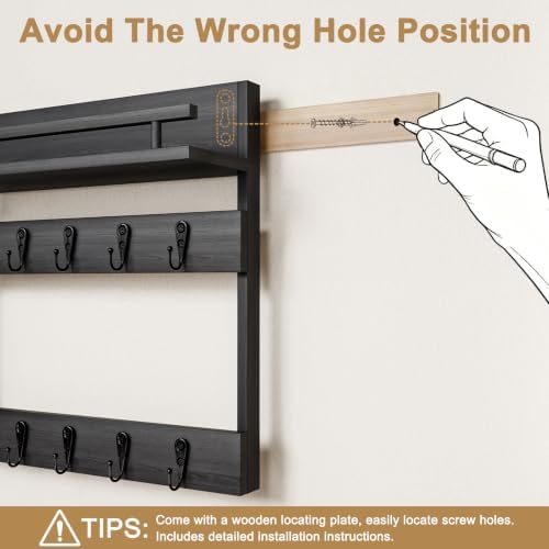 Two-Tier Wall Key Holder with Shelf,Wooden Key Holder Wall Mount - Image 3