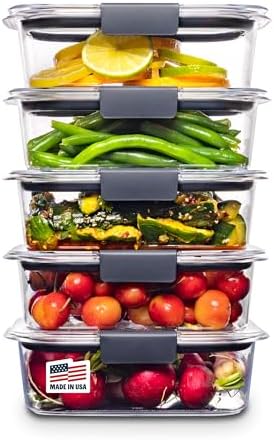 Rubbermaid Brilliance Tritan Plastic Food Storage Containers BPA Free Airtight Lids Ideal for Lunch Meal Prep & Leftovers Set of 5 (3.2 Cup) by Unknown