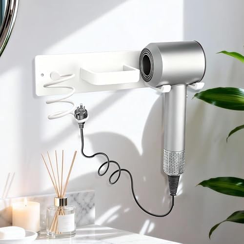 Hair Dryer Holder Hair Tool Organizer Metal Wall Mount (White) - Image 3