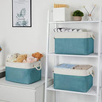 Bidtakay Basket Storage Bins with Handles Fabric Large Storage Baskets for Organizing Set of 3 Collapsible Rectangular Basket for Shelves Closet Organizer 15 X 11 X 9.5 Inches(White&Teal Blue) - Image 3
