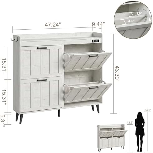 ChooChoo Shoe Storage Cabinet with 4 Flip Drawers and Deodorizer - Image 3