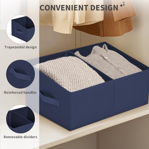 DIMJ Large Closet Shelf Organizer Bins 6 Packs with Handles and Divider, Fabric Trapezoid Storage Baskets, Foldable Clothes Containers Box for Shelf, Towel, Book, Toy, Purse, Hats, Navy Blue - Image 4