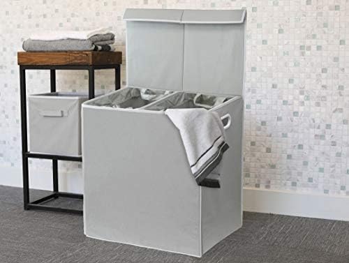 Simple Houseware Double Laundry Hamper with Lid & Removable Bags, Grey - Image 5