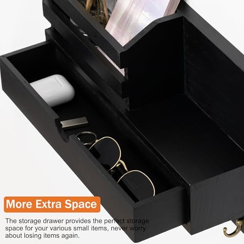 dreampossible Key and Mail Holder for Wall, Mail Organizer Wall Mount with 7 Hooks and Storage Drawer, Wooden Key Rack Hanger with Shelf for Entryway and Home Decor - Image 4
