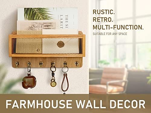Rebee Vision Key Holder Wall Mount with 6 Hooks for Entryway, Light Brown - Image 2