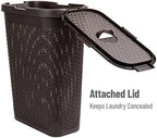 Mind Reader Slim Laundry Hamper with Lid, 40L Clothes Basket, Narrow Tapered Design with Ventilated Cutout Pattern, Plastic, Brown - Image 5