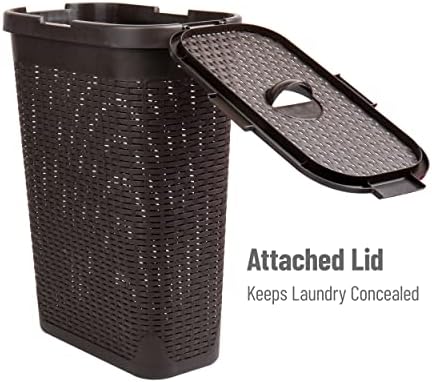 Mind Reader Slim Laundry Hamper with Lid, 40L Clothes Basket, Narrow Tapered Design with Ventilated Cutout Pattern, Plastic, Brown - Image 5