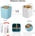 Bamboo Toothbrush Holder for Bathrooms Toothpaste Organizer - Blue - Image 4