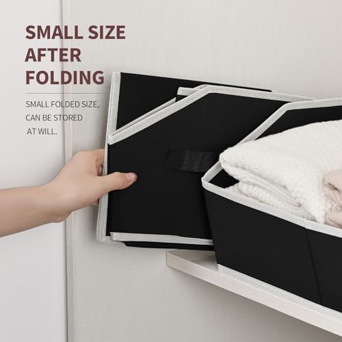 Homsorout Storage Baskets for Shelves - Trapezoid Cube Storage Organizer Bins, Decorative Storage Baskets with Handles, Large Shelves Organizer for Home, Office, Dorm, Black, 4 Pack - Image 6