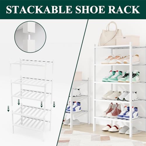 Smiry Bamboo Shoe Rack, 8 Vertical Slats, 3 Tier - 17.3" Wide, White - Image 4