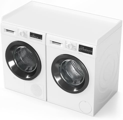 SpaceAid Washer Dryer Countertop, Laundry Wood Shelf Topper with Edge, 54" Width x 27.5" Depth Cover Guard Organizer for Washer and Dryer Laundry Hamper Counter Storage Organization (White) by SpaceAid