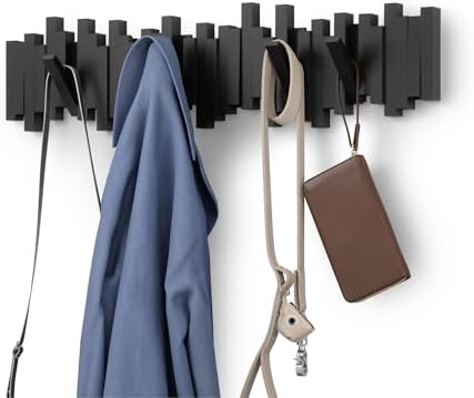 Umbra Sticks Wall Coat Rack, Wall Mount 8 Retractable Hooks, Black by Umbra