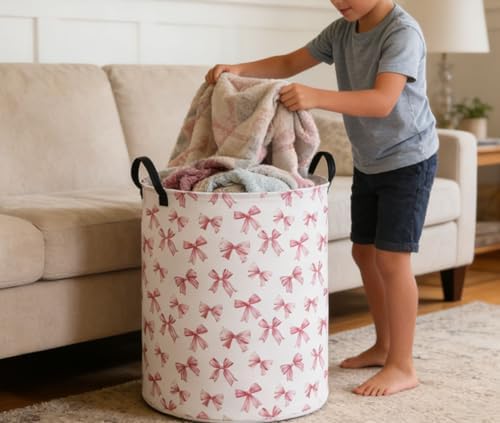 Essme Kids Laundry Basket,Pink Hamper Waterproof Storage Bin for Girls, Pink Hamper,Gift Baskets(Pink Bowknot) - Image 5