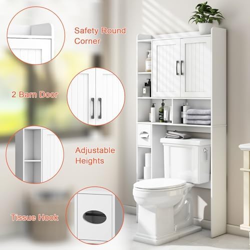 Vabches Farmhouse Over The Toilet Storage Cabinet with Barn Door, White - Image 3