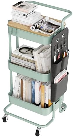 DTK 3-Tier Rolling Cart with Table Top, Metal Utility Cart with Side Bags by DTK