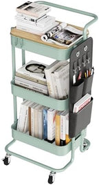 DTK 3-Tier Rolling Cart with Table Top, Metal Utility Cart with Side Bags by DTK