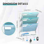 4-Tier Wall File Organizer and Mail Organizer with 5 Hooks, White - Image 2