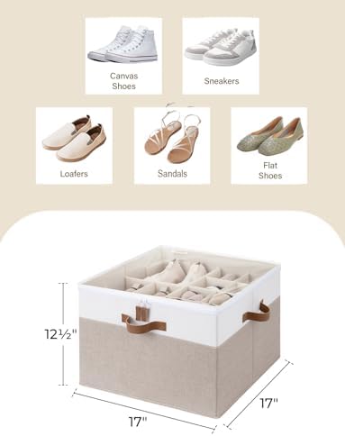 StorageWorks 16-Pair Fabric Shoe Storage Box for Closet, Brown and White - Image 3