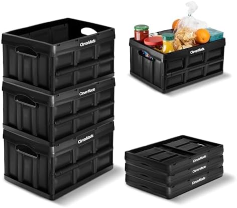 CleverMade Collapsible Storage Bins, 32L 3 Pack, 66 lb Stackable, Obsidian by CleverMade