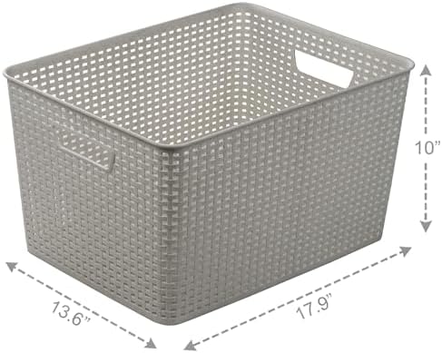 BINO | Plastic Storage Baskets, 33 Liter - 3 Pack, Natural Grey | THE WOVEN COLLECTION | Storage Basket for Shelves | Woven Storage Baskets for Organizing Bins | Pantry Shelf Organizer | Container Bin - Image 2