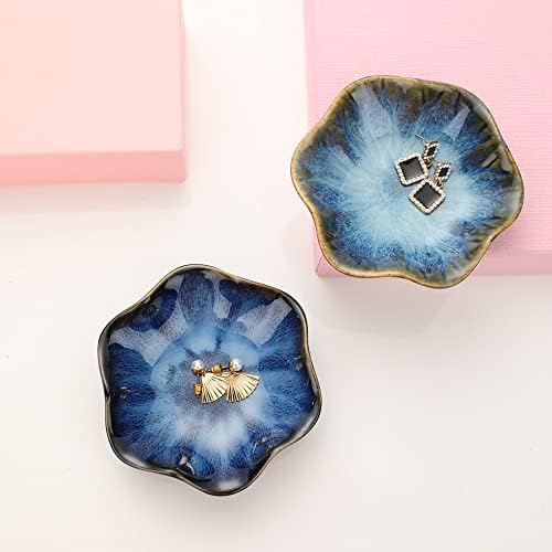 Binoster Gifts for Women Ceramic Jewelry Dish,Leaf Jewelry Tray Key Tray,Small Ring Dish Holder Decorative Jewelry Plate Trinket Dish Catchall Tray Nightstand Decor for Entryway Blue Table Room Decor - Image 5