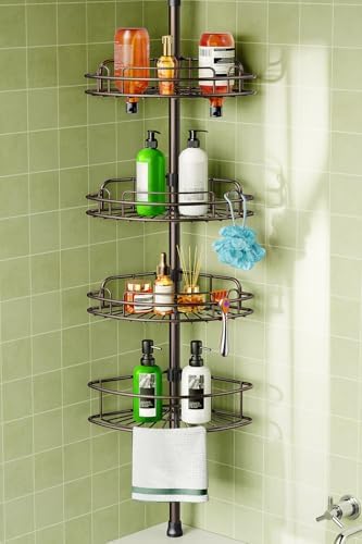 HAMITOR Corner Bathroom Organizer, 4-Tier Tension Pole Shower Caddy, Bronze by HAMITOR